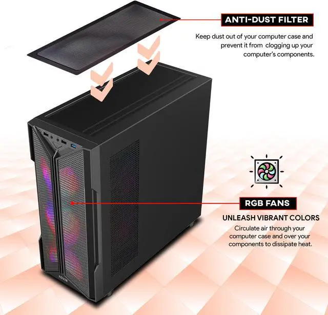 Alt view image 4 of 7 - AQVIN AQ20 Gaming PC TOWER Computer - Intel i7 Processor Upto 4.60GHz, GeForce GTX 1660 6GB SUPER GPU, 32GB RAM 1TB NVMe SSD, RGB Fans, WiFi, Windows 11 Pro - Black GeForce GTX 1660 SUPER