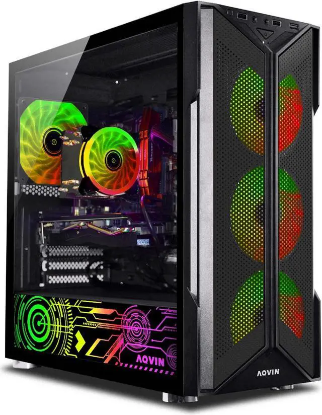 Main image of Gaming PC - AQVIN-AQ20 Tower(Intel Core i7| 32GB RAM| 1TB SSD| RX 580 8GB| Windows 11 Pro) RGB Keyboard Mouse