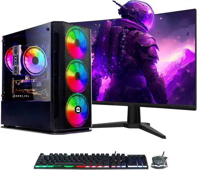 Main image of AQVIN - AQ10 Gaming PC - Intel Core i7 | 2TB SSD | 32GB DDR4 RAM | GeForce GTX 1650 4GB | Windows 10 Pro | 24 -Inch Curved Gaming Monitor |Gaming Keyboard and Mouse | WiFi