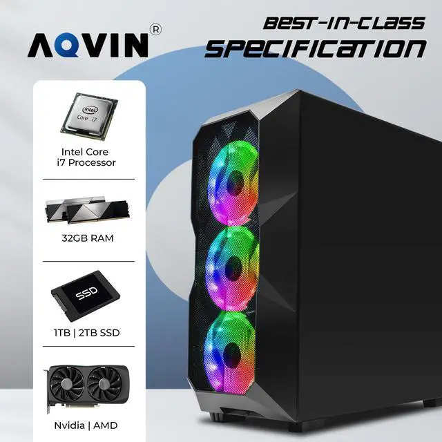 Alt view image 3 of 7 - AQB70 AQVIN Gaming Tower PC - Core I7 Processor Up to 4.0GHz | RTX GeForce 3060 12GB GDDR6 | 32GB RAM | 2TB Fast Storage | Windows 10 Pro | Gaming Keyboard & Mouse | WiFi Ready