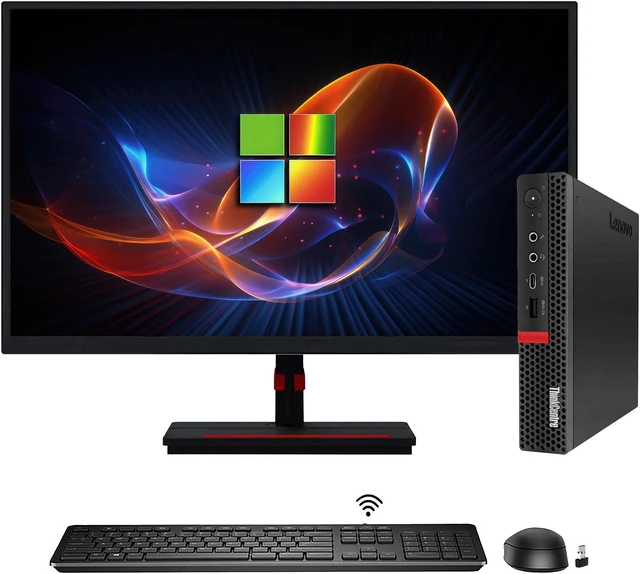 Main image of Lenovo ThinkCentre M720q Mini High-Performance Windows 11 Pro Business Desktop Tiny Micro PC Intel Core i3 8100T up to 3.10GHz 32GB DDR4 RAM 512GB NVMe SSD 22-inch Monitor Wireless Keyboard & Mouse