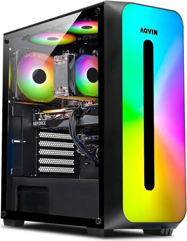 Alt view image 4 of 6 - Gaming PC  AQVIN AQB60  High-Performance Desktop Tower Computer Black - Core i7 Processor Up to 4.00 GHz - GeForce RTX 3050 6GB GDDR6 GPU - 32GB DDR4 RAM - 2TB SSD - Windows 10 Pro - RGB Light & Fan