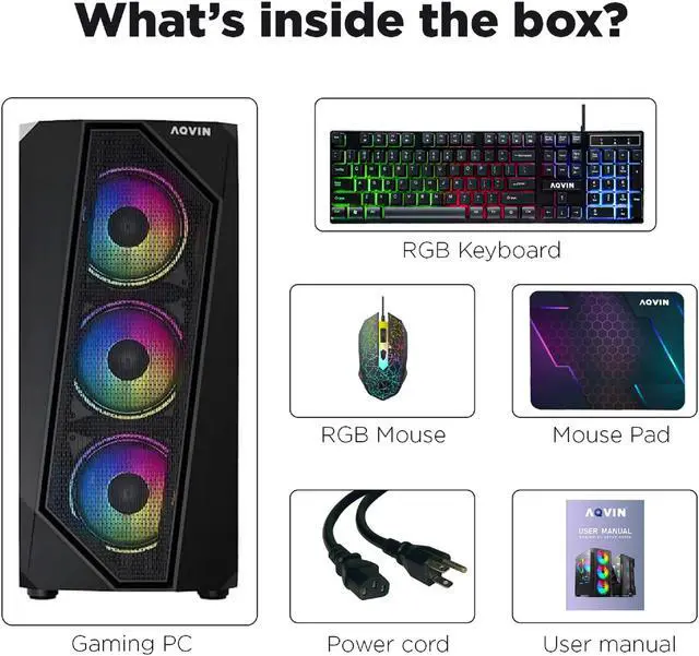 Alt view image 4 of 7 - AQVIN AQ30 High-Performance Gaming Desktop Computer PC, NVIDIA GeForce GTX 1650 4GB GPU, Intel Core i7 CPU, 2TB SSD, 32GB DDR4 RAM, Windows 10 Pro, RGB Gaming Keyboard Mouse Combo