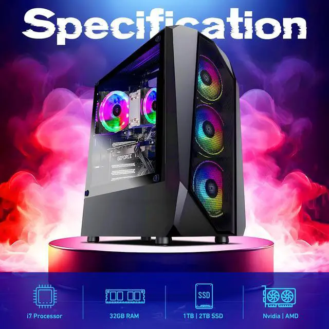 Alt view image 5 of 7 - AQVIN AQ30 High-Performance Gaming Desktop Computer PC, NVIDIA GeForce GTX 1650 4GB GPU, Intel Core i7 CPU, 2TB SSD, 32GB DDR4 RAM, Windows 10 Pro, RGB Gaming Keyboard Mouse Combo