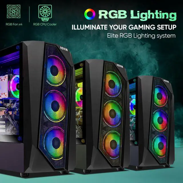 Alt view image 6 of 7 - AQVIN AQ30 High-Performance Gaming Desktop Computer PC, NVIDIA GeForce GTX 1650 4GB GPU, Intel Core i7 CPU, 2TB SSD, 32GB DDR4 RAM, Windows 10 Pro, RGB Gaming Keyboard Mouse Combo