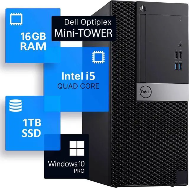 Main image of Dell OptiPlex Computers Mini Tower Professional Desktop PC | Intel i5 Quad-Core Processor Up to 3.60 Ghz | 16GB DDR4 RAM | 1TB NVMe SSD | Windows 10 Pro | Built- in WIFI - Black