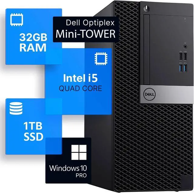 Main image of Dell OptiPlex Desktop PC Mini Tower Business Computer System | Intel Quad Core i5 Processor Up to 3.60 GHz | 32GB DDR4 RAM | 1TB NVMe SSD | Windows 10 Pro | Built-in WIFI | Wireless Keyboard & Mouse