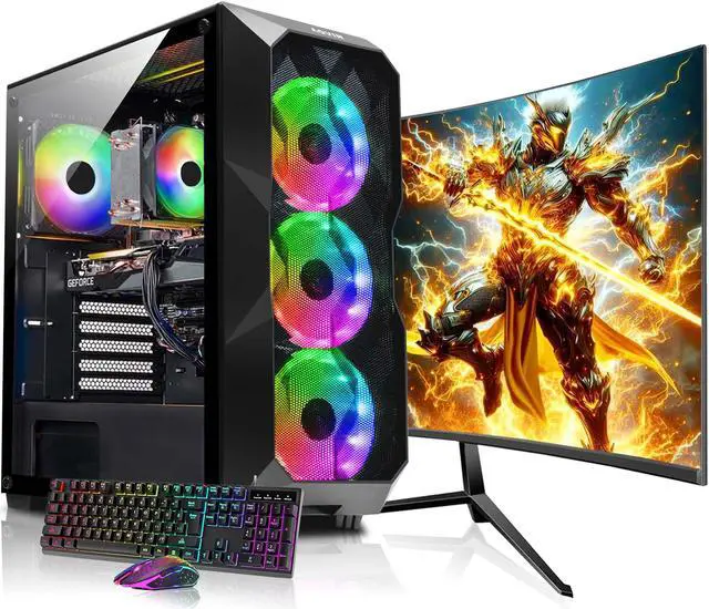 Main image of AQVIN AQB70 Gaming PC Windows 10 Pro Tower Computer - Intel Core I7 CPU Up to 4.00 GHz | GeForce RTX 3060 12GB Graphics Card 27-inch Curved Gaming Monitor | 32GB DDR4 RAM | 2TB SSD | Built-in WIFI