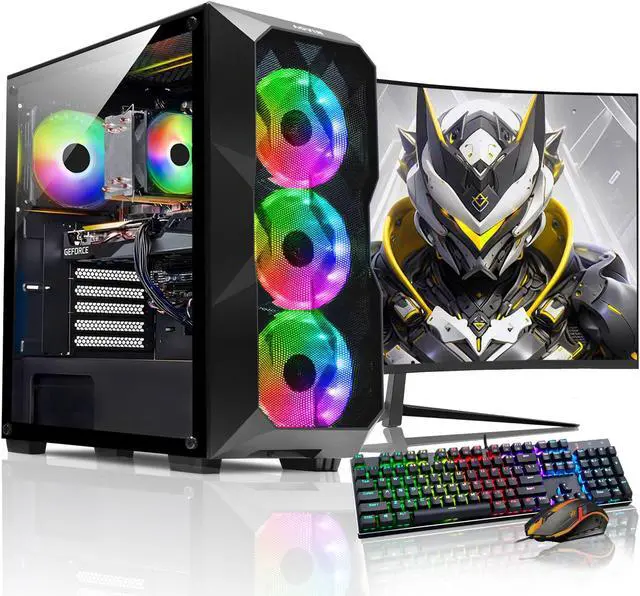 Main image of AQVIN AQB70 Gaming PC Tower Computer - Intel Core I7 Processor Up to 4.00 GHz / GTX 1660 Super 6GB GPU Card / 32GB DDR4 RAM / 2TB SSD (Fast Storage) / Windows 10 Pro / 27-Inch Curved Gaming Monitor
