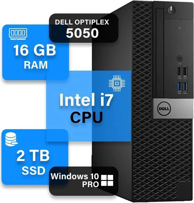 Alt view image 2 of 7 - Dell OptiPlex 5050 SFF Windows 10 Pro High-Performance Business Desktop Computer PC - Intel I7 Quad-Core CPU Up to 4.00 GHz/ 16GB DDR4 RAM/ 2TB NVMe SSD/ Built-in WIFI/ Wireless Keyboard Mouse - Black