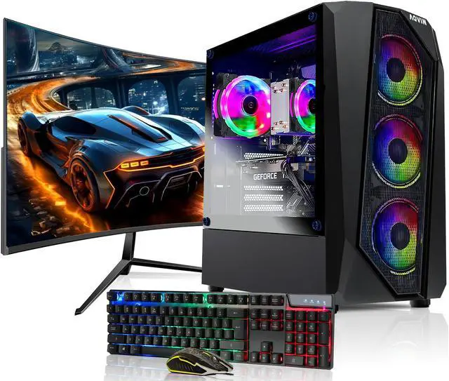 Main image of AQVIN AQ30 Gaming PC High-Performance Tower - Intel Core I7 CPU Up to 4.00 GHz / GTX 1660 Super 6GB GPU Card / 32GB DDR4 RAM / 2TB SSD (Fast Storage) / Windows 10 Pro / 27-Inch Curved Gaming Monitor