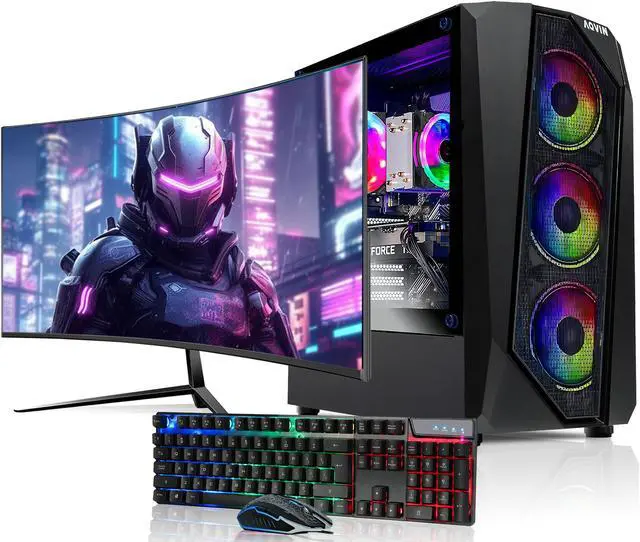 Main image of AQVIN AQ30 Gaming PC High-Performance Tower - Intel Core I7 CPU Up to 4.00 GHz / GTX 1660 Super 6GB GPU Card / 32GB DDR4 RAM / 1TB SSD (Fast Storage) / Windows 10 Pro / 27-Inch Curved Gaming Monitor