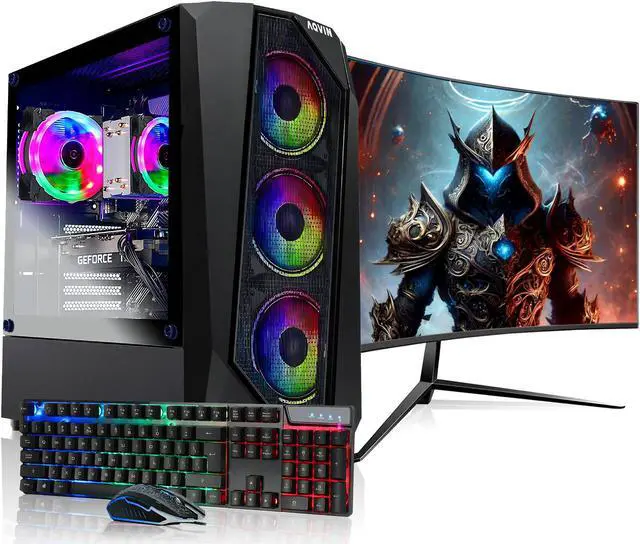 Main image of AQVIN - AQ30 Gaming PC Desktop Tower Computer - Core I7 CPU Up to 4.00 GHz - GeForce RTX 3050 6GB GDDR6 GPU - 32GB RAM - 1TB SSD - Windows 10 Pro - 27-Inch Curved Gaming Monitor - 1 Year Warranty