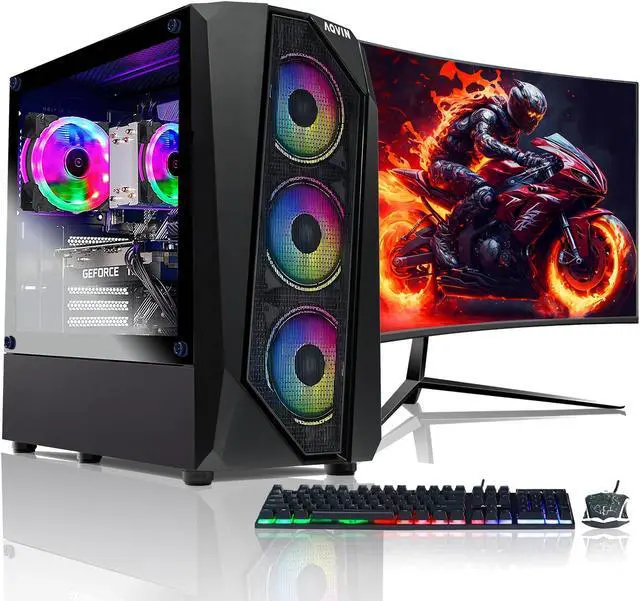 Main image of AQVIN - AQ30 Gaming Desktop Tower PC Windows 10 Pro Computer - Intel Core I7 Processor Up to 4.00 GHz - GeForce RTX 3050 8GB GDDR6 GPU - 32GB RAM - 2TB SSD - 27-inch Curved Gaming Monitor -RGB Light