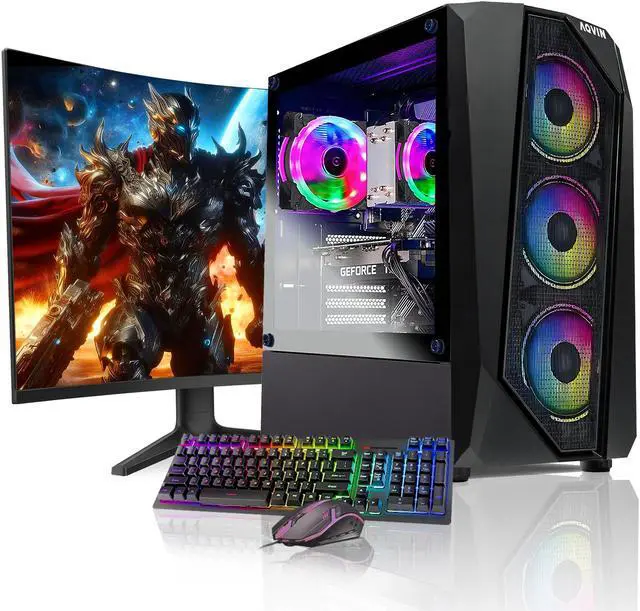 Main image of AQVIN - AQ30 Gaming PC Desktop Tower Computer - Core I7 CPU Up to 4.00 GHz - GeForce RTX 3050 8GB GDDR6 GPU - 32GB RAM - 1TB SSD - Windows 10 Pro - 27-Inch Curved Gaming Monitor - 1 Year Warranty