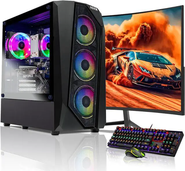 Main image of AQVIN AQ30 Gaming PC Windows 10 Pro Tower Computer - Intel Core I7 CPU Up to 4.00 GHz | GeForce RTX 3060 12GB Graphics Card 27-inch Curved Gaming Monitor | 32GB DDR4 RAM | 2TB SSD | Built-in WIFI