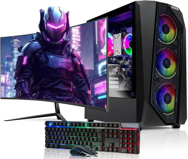 Main image of AQVIN AQ30 Gaming PC Windows 11 Pro Tower Computer - Intel Hexa Core I7 Up to 4.60 GHz | GeForce RTX 4060 8GB Graphics Card 27-inch Curved Gaming Monitor | 32GB DDR4 RAM | 1TB NVMe SSD | Built-in WIFI
