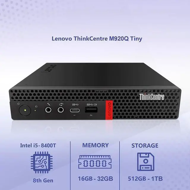 Alt view image 4 of 7 - Lenovo ThinkCentre M920q Mini Windows 11 Pro High-Performance Desktop Computer Tiny PC | Intel i5-8400T Hexa-Core Processor | 32GB DDR4 RAM | 1TB NVMe SSD | Wireless Keyboard Mouse | HDMI - Black