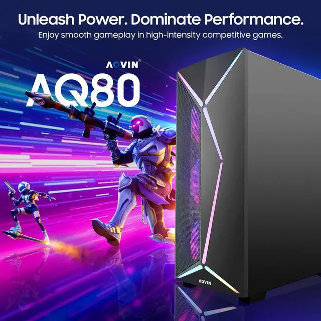 Alt view image 2 of 7 - AQVIN AQ80 Gaming PC - Windows 11 Pro Desktop Tower Computer | NVIDIA GeForce RTX 4060 8GB Card | Intel Hexa-Core i7 Up to 4.60 GHz | 32GB DDR4 RAM | 1TB NVMe SSD | Built-in WiFi - 1 Year Warranty
