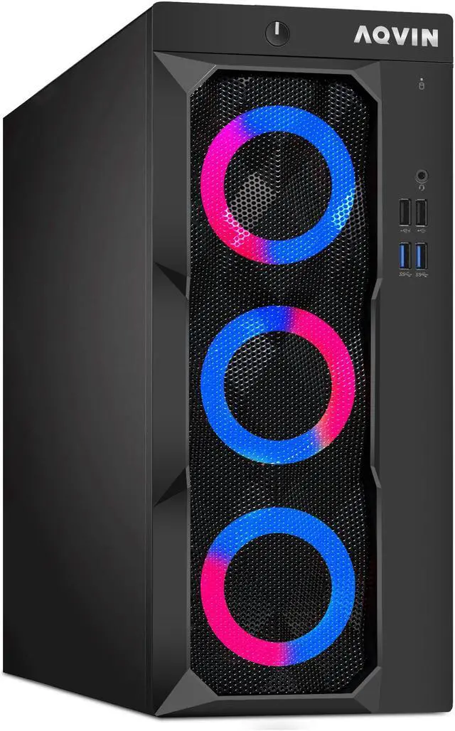Main image of Gaming PC - AQVIN LuminaRings Desktop Computer / Intel core I7 Up to 4.00 GHz / GeForce GTX 1630 4GB Graphics Card / 1TB Fast Boot SSD / 32GB RAM / RGB Lights / WiFi / Windows 10 Pro