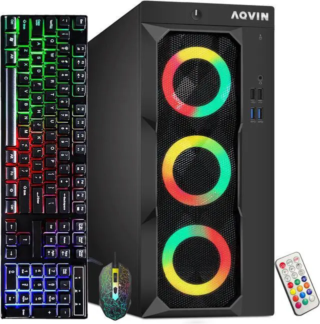 Alt view image 2 of 6 - Gaming PC - AQVIN LuminaRings Desktop Computer / Intel core I7 Up to 4.00 GHz / GeForce GTX 1630 4GB Graphics Card / 1TB Fast Boot SSD / 32GB RAM / RGB Lights / WiFi / Windows 10 Pro