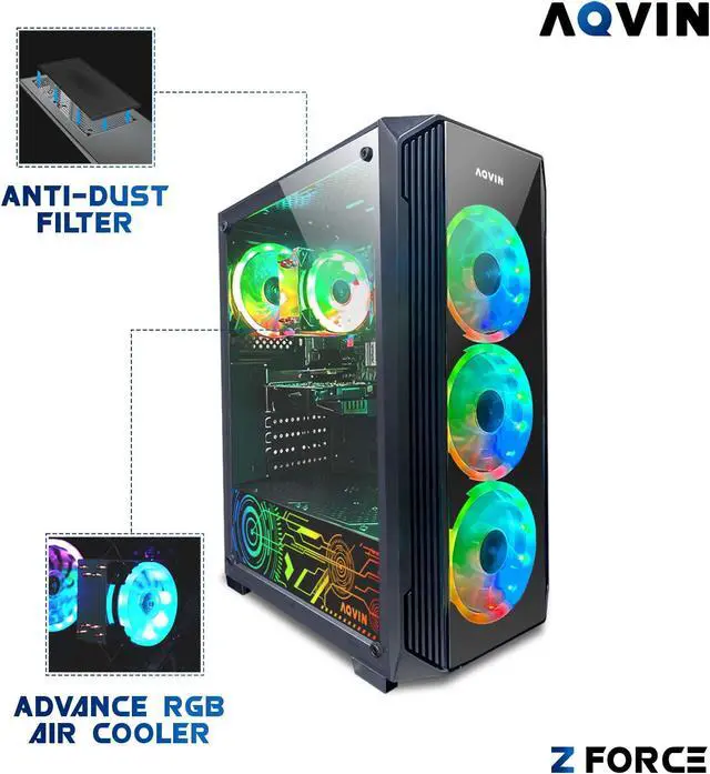 Alt view image 3 of 7 - AQVIN Gaming Desktop Computer Tower PC with GeForce RTX 3060 12GB | Intel Core i3 Processor 3.6Ghz | 1TB SSD Storage 32GB DDR4 RAM | HDMI | Wi-Fi Ready | RGB Fans | Windows 11 Pro - Black