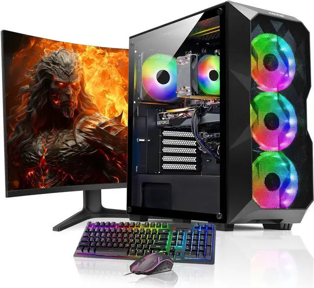 Main image of AQVIN - AQB70 Gaming PC Desktop Tower Computer - Core I7 CPU Up to 4.00 GHz - GeForce RTX 3050 8GB GDDR6 GPU - 32GB RAM - 1TB SSD - Windows 10 Pro - 27-Inch Curved Gaming Monitor  - 1 Year Warranty