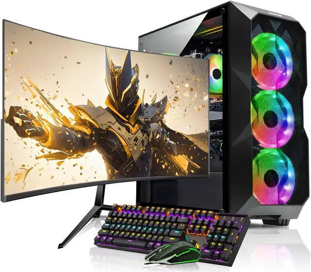 Main image of AQVIN - AQB70 Gaming Desktop Tower PC Windows 10 Pro Computer - Intel Core I7 Processor Up to 4.00 GHz - GeForce RTX 3050 8GB GDDR6 GPU - 32GB RAM - 2TB SSD - 27-inch Curved Gaming Monitor - RGB Light