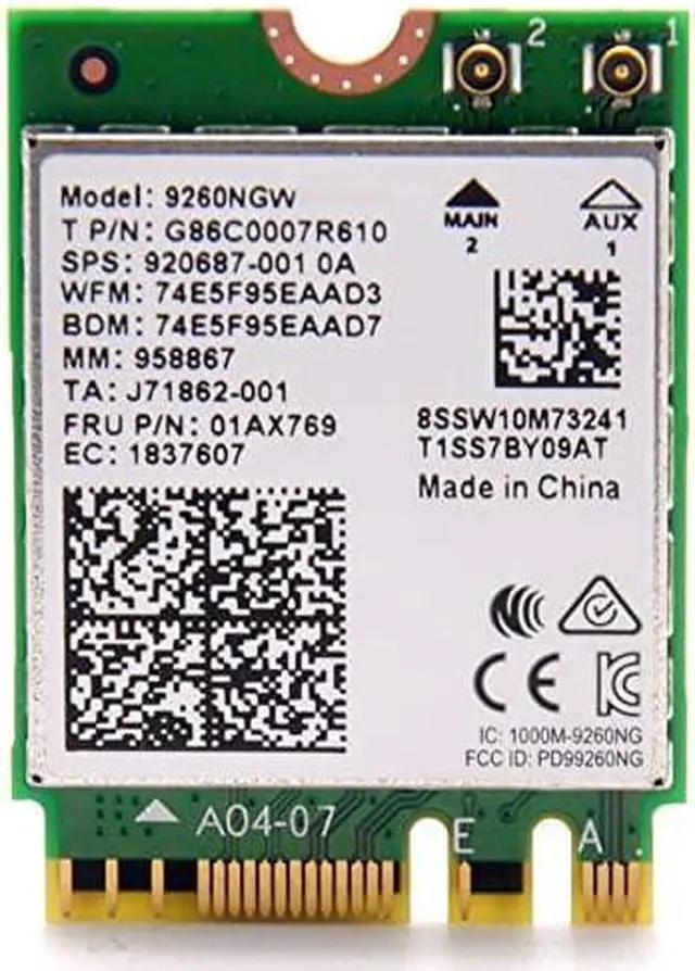 Alt view image 7 of 10 - Intel 9260NGW 2.4G/5G 300Mbps+1730Mbps 160 MHz Channels Bluetooth 5.0 NGFF Combo Wifi Adapter