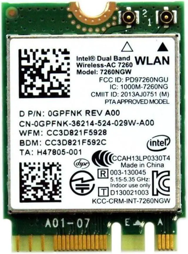 Main image of Legacy M.2 Wi-Fi Adapter for Intel 7260 Wireless-AC | 867Mbps WiFi with Bluetooth 4.0 | 2.4GHz & 5GHz Network Card | 7260NGW Internal PC Wi-Fi Adapter