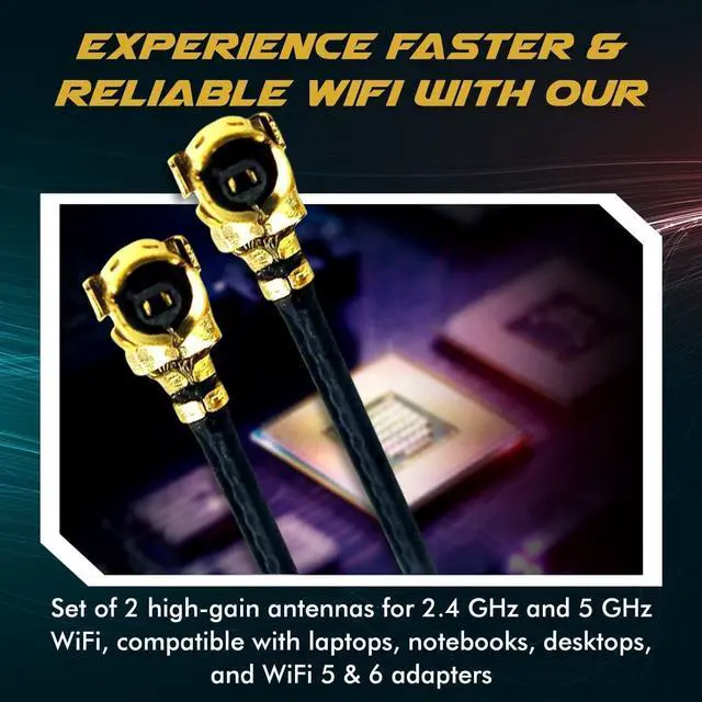 Alt view image 2 of 7 - WiFi Antenna for PC, Laptop, Desktop & Motherboard | 2.4GHz/5GHz/6GHz | 1st Generation U.FL (Compatible with MHF1) Connectors on Mini PCIe Wi-Fi Cards | 2-Pack 10cm (4in)