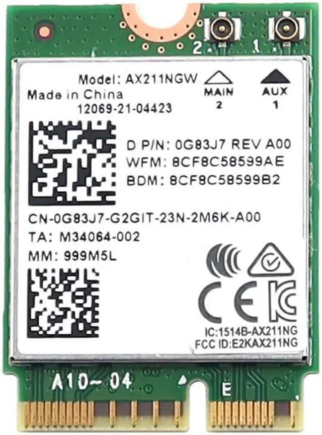 Alt view image 2 of 3 - G83J7_UA Intel AX211NGW 2.4GBPS M.2 2230 CNVIO2 802.11AX Wifi 6E Bluetooth 5.3 Card G83J7 Laptop Wireless Cards - Wifi