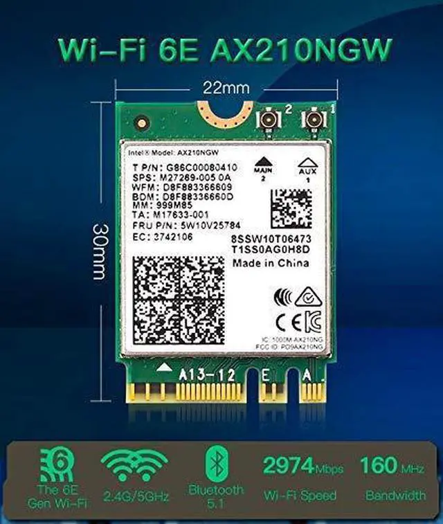 Alt view image 2 of 5 - Wi-Fi 6E AX210 (Gig+) 802.11ax with Bluetooth 5.2 (AX210NGW)