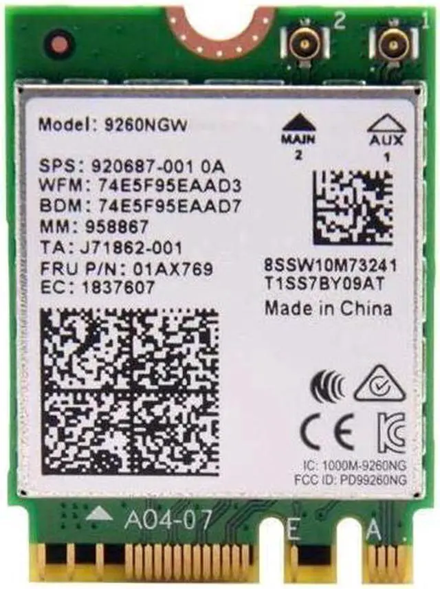 Alt view image 7 of 7 - Intel 9260NGW IEEE 802.11ac Bluetooth 5.0 Wi-Fi/Bluetooth Combo Adapter 9260NGWG