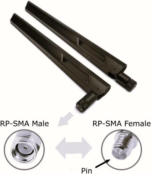 Alt view image 3 of 4 - Black and Black 10dBi Dual Band Signal Booster Wi-Fi Antennas (2.4GHz/5GHz-5.8GHz) with RP-SMA Male Connector for Wireless Camera, Router, Hotspot - 2 Pack