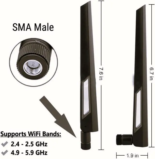 Alt view image 2 of 8 - 10dBi Tri-Band Adjustable External WiFi Antenna Pair | SMA Male Black/Black