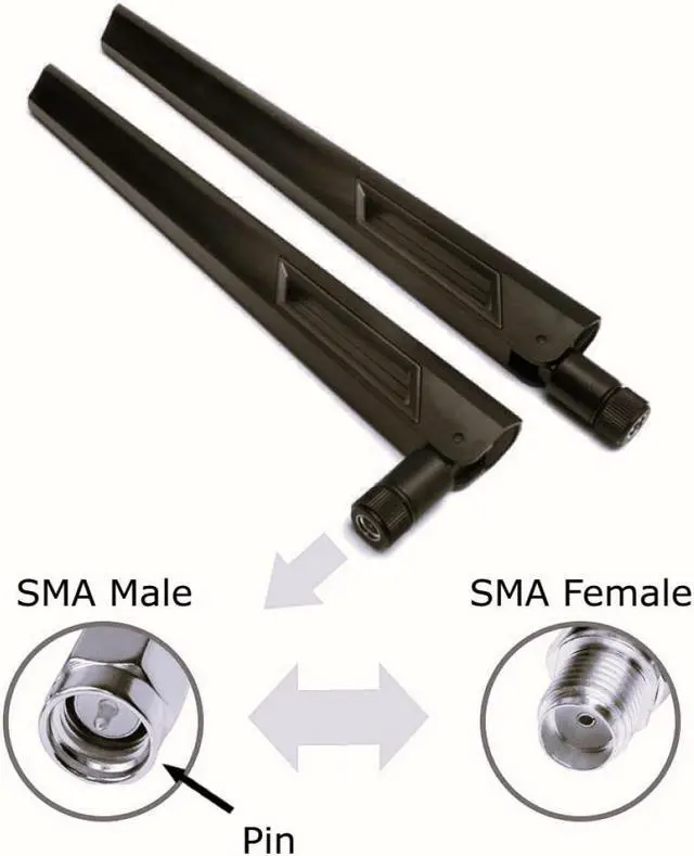 Alt view image 3 of 8 - 10dBi Tri-Band Adjustable External WiFi Antenna Pair | SMA Male Black/Black