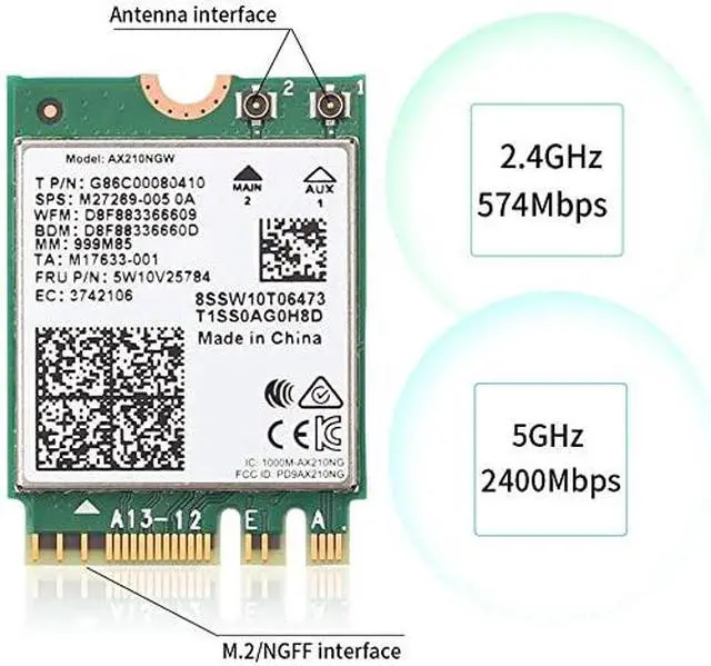 Alt view image 2 of 6 - digiparts ax210ngw wifi card, wifi 6e ax210ngw m.2 2230 wireless wifi card bt5.2 802.11ax tri-band 160mhz 2x2 mu-mimo ax210 3000mbps ngff, support windows 10 64bit, m.2/ngff