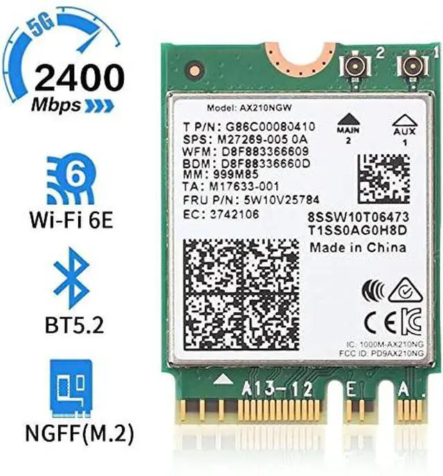 Alt view image 4 of 6 - digiparts ax210ngw wifi card, wifi 6e ax210ngw m.2 2230 wireless wifi card bt5.2 802.11ax tri-band 160mhz 2x2 mu-mimo ax210 3000mbps ngff, support windows 10 64bit, m.2/ngff