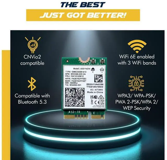 Alt view image 4 of 7 - AX211 WIFI 6E CNVio2 Adapter w/Tri Band 2.4 | 5 | & 6GHz AX211NGW 2.4Gbps 802.11ax Wireless CRF Card Bluetooth 5.3 Compatible No vPro