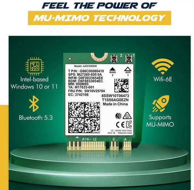 Alt view image 5 of 7 - AX210 Desktop Wi-Fi Kit | 2.4 Gbps | Bluetooth 5.3 Support | PCIe x4 | Wi-Fi 6E Tri Band 2.4/5/6 GHz No vPro AX210NGW