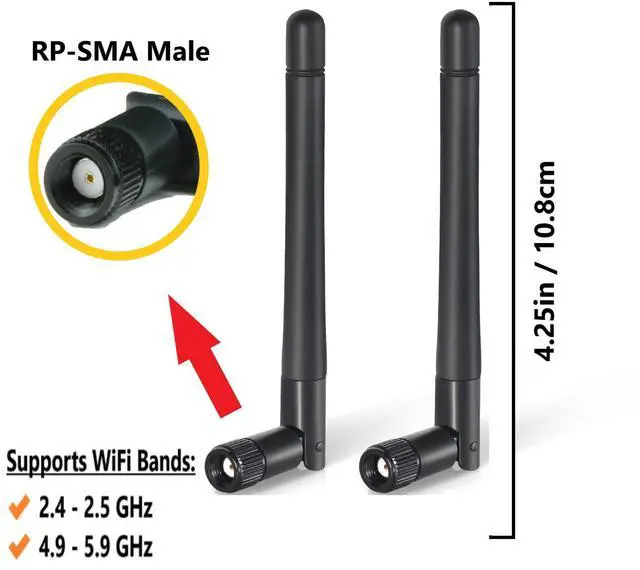 Alt view image 2 of 5 - Black 3dBi Dual Band Signal Booster Mini Wi-Fi Antennas (2.4GHz/5GHz-5.8GHz) with RP-SMA Male Connector for Wireless Camera, Router, Hotspot - 2 Pack