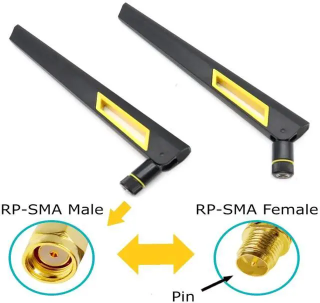 Alt view image 3 of 4 - Black and Gold 10dBi Dual Band Signal Booster Wi-Fi Antennas (2.4GHz/5GHz-5.8GHz) with RP-SMA Male Connector for Wireless Camera, Router, Hotspot - 2 Pack