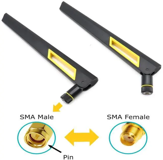 Alt view image 3 of 4 - Black and Gold 10dBi Dual Band Signal Booster Wi-Fi Antennas (2.4GHz/5GHz-5.8GHz) with SMA Male Connector for Wireless Camera, Router, Hotspot - 2 Pack