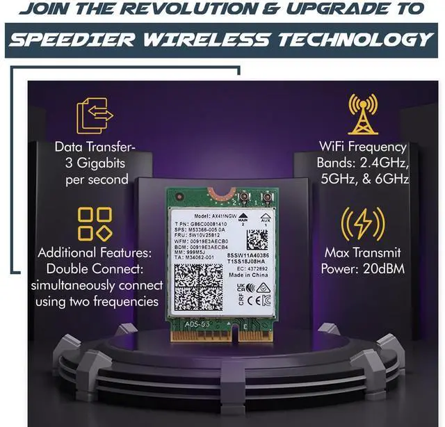 Alt view image 6 of 7 - AX411 Double Connect WiFi 6E CNVi Tri Band 2.4 | 5 | & 6GHz DCT Wireless CRF Card AX411NGW 802.11ax 2.4Gbps Bluetooth 5.3 Compatible No vPro