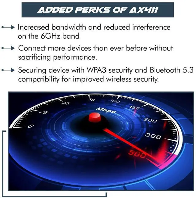 Alt view image 7 of 7 - AX411 Double Connect WiFi 6E CNVi Tri Band 2.4 | 5 | & 6GHz DCT Wireless CRF Card AX411NGW 802.11ax 2.4Gbps Bluetooth 5.3 Compatible No vPro