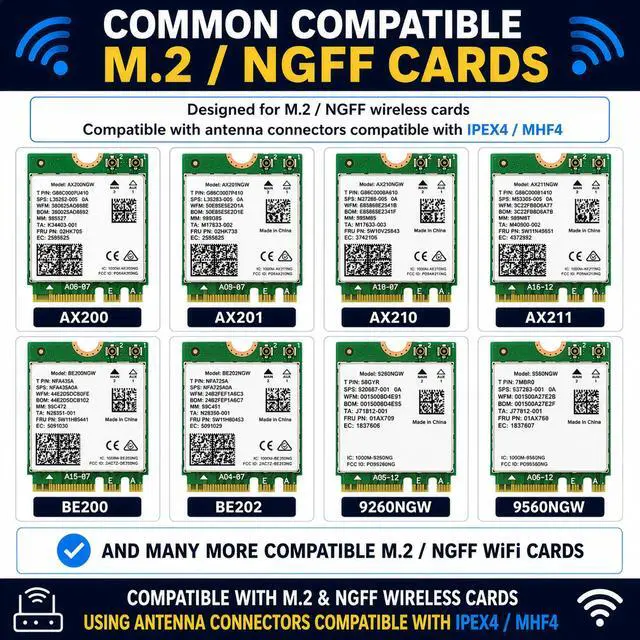 Alt view image 2 of 7 - WiFi Antenna for PC Desktop Laptop Motherboard | 1-Pair 50cm (20in) | Internal Antenna Cables Compatible with MHF4, IPEX4 & 4th Gen U.FL | For M.2 NGFF WiFi Cards AX200 AX210 BE200