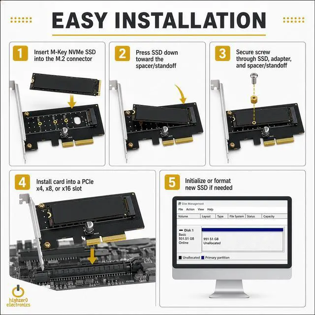 Alt view image 7 of 7 - M.2 NVMe SSD NGFF to PCIE X4 Adapter M Key Interface Card Support PCI-e PCI Express 3.0 x4 2230-2280 Size M2 SSD M2 PCIE Adapter