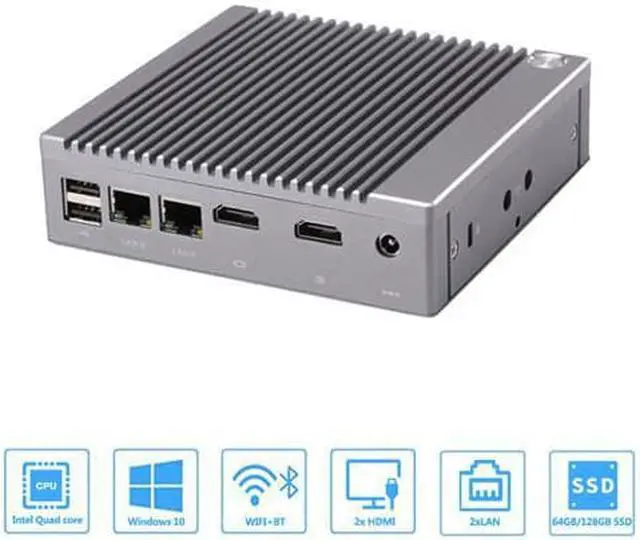 Alt view image 3 of 7 - Fanelss Rugged Mini PC, Intel Celeron N2940, HUNSN BH10, Desktop Palm Computer, Windows 11 Pro or Linux Ubuntu, PXE, WOL Support, 2 x HDMI, 2 x LAN, 4 x USB2.0, 2 x USB3.0, 8G RAM, 128G SSD