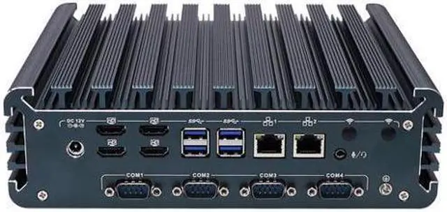 Main image of HUNSN Fanless Industrial PC, Mini Computer, IPC, IX12, Core I5 1235U, Windows 11 / Linux Ubuntu, Wi-Fi 6, BT 5.2, 4 x HDMI, 2 x LAN, 4 x COM COM1/2 for RS232/RS485, TPM2.0, 8G RAM, 128G SSD